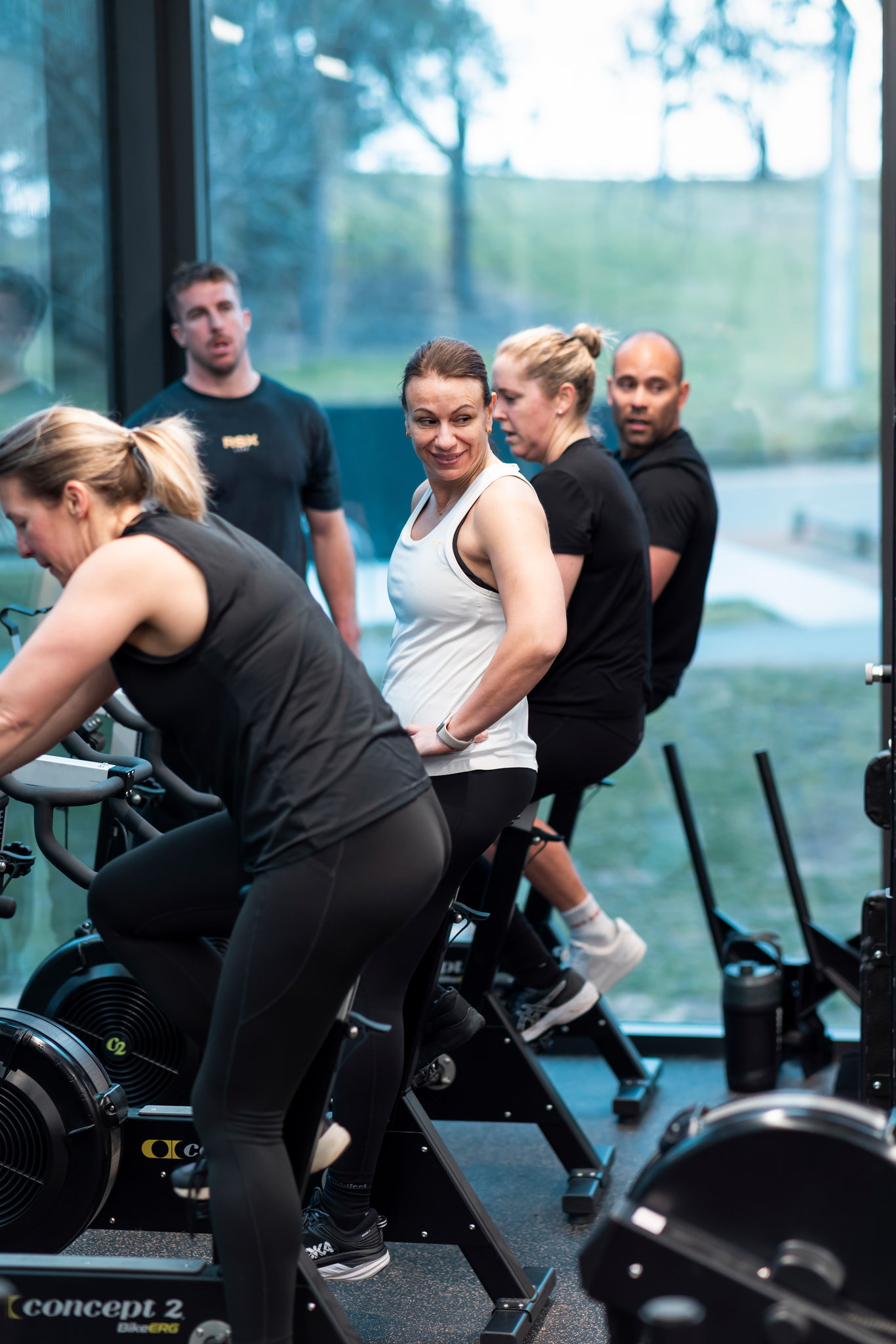 Bike erg class sharing a laugh at RSX