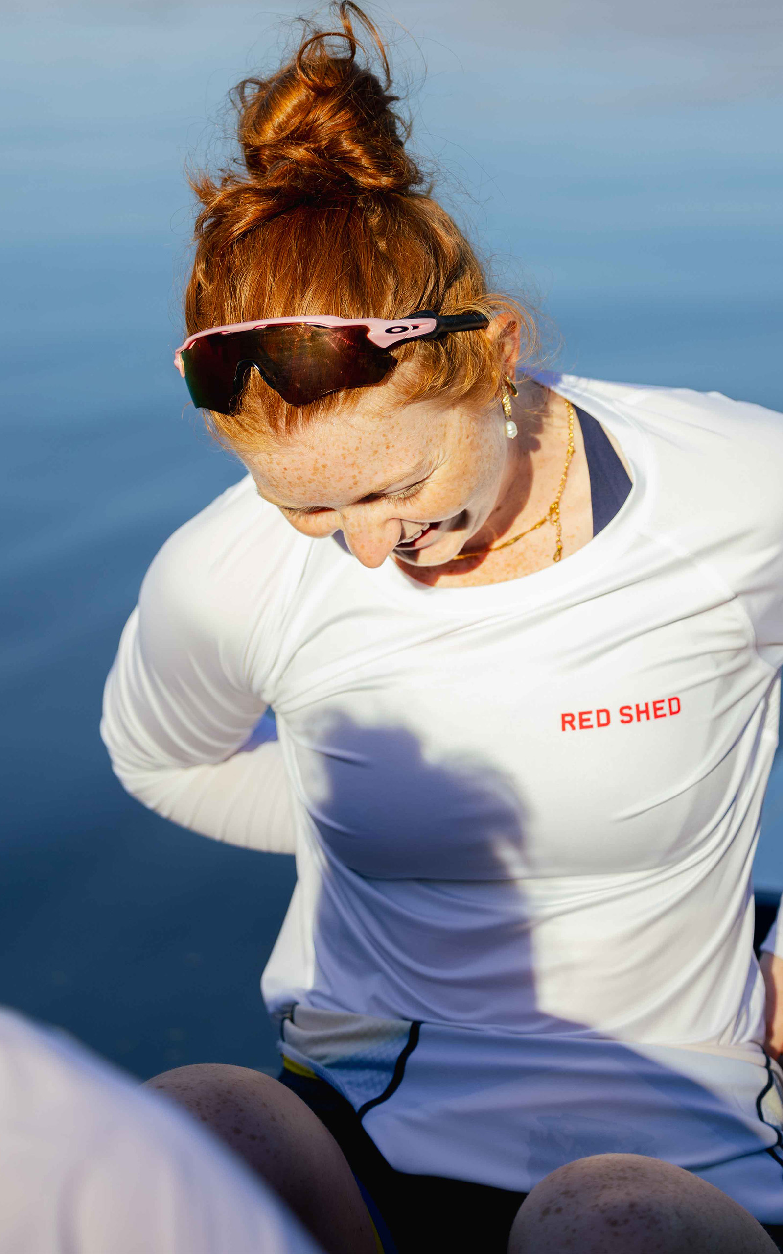WOMENS RED SHED WHITE ROWING LONG SLEEVE